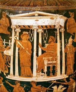 Hades e Perséfone no seu palácio no mundo subterrâneo (cerâmica) de Painter Underworld