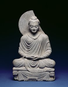 Buda sentado, Gandhara, do século I a III (xisto)