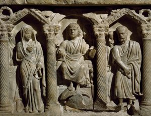 Sarcófago dos primeiros cristãos também conhecido como Sarcófago do Beato Giles, mármore, Oratório de São Bernardino, Perugia, Úmbria, Detalhe, Itália, século IV