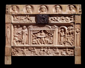 Relíquio com relevos representando cenas do antigo testamento. Do mosteiro de Santa Giulia, século IV de Paleo Christian
