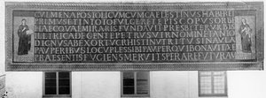 Sete hexâmetros flanqueados por duas figuras, uma representando a Igreja dos Judeus (ex-circuncisão) e a outra a Igreja dos Gentios (ex-gentibus) (mosaico) de Paleo Christian