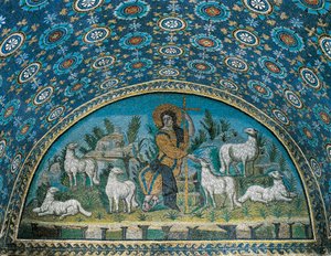 O Bom Pastor, Mosaico da luneta acima da porta de entrada do Mausoléu de Galla Placidia, c425 (mosaico)