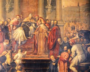 O Papa envia o jovem Otto a Barbarossa para negociar a paz (fresco) de Palma Il Giovane