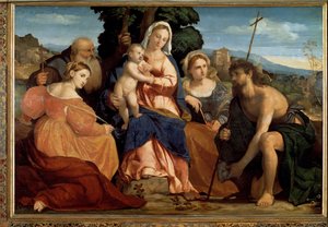 Virgem com criança com Santa Catarina e São Celestino (esquerda) e João Batista e Bárbara (direita) (Pintura de Palma Il Giovane
