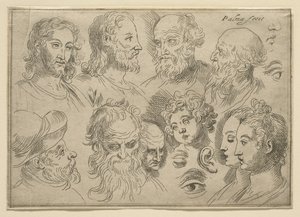 Placa de desenho com dez cabeças, 1636 de Palma Il Giovane