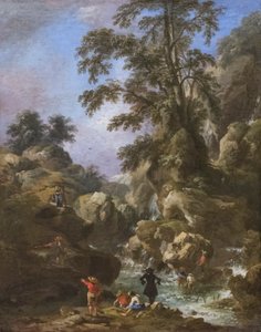 Paisagem com cascata e figuras de Pandolfo Reschi