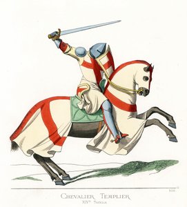 um cavaleiro templário a cavalo