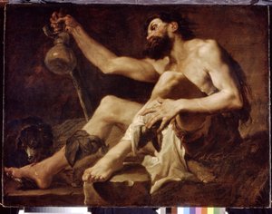 Lazarus como um pobre mendigo. Pintura de Paolo Pagani (1660-1716), óleo sobre tela