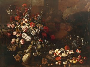 Natureza Morta com Flores, Frutas, Cogumelos e Aves (óleo sobre tela)