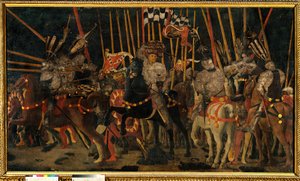 Batalha de San Romano entre os Florentinos e Sieneses em 02/06/1432 (O contra-ataque de Micheletto da Cotignola). Pintura de Paolo di Dono dit Uccello (1397-1475) 1456 Sol. 1,8x3,2 m Paris, Musee du Louvre. de Paolo Uccello