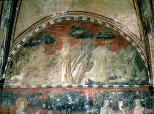 Gênesis, criação dos animais e criação da adam - Fresco de Paolo Uccello