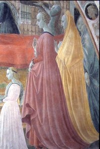 A Natividade da Virgem, detalhe que descreve a família Mulheres do Doador, da Capela da Assunção de Paolo Uccello