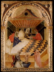 O nascimento de São Nicolau de Myra - óleo sobre painel