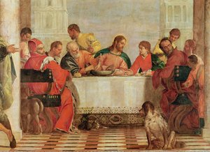 Detalhe da festa na casa de Levi, 1573 (detalhe de 227605) de Paolo Veronese
