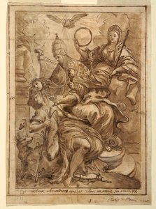 Desenho, Igreja Triunfante sobre a Falsidade, ca. 1700