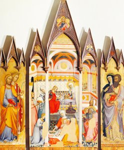 Retábulo da Natividade da Virgem de Paolo di Giovanni Fei (ca. 1345-circa 1411), têmpera sobre madeira de Paolo di Giovanni Fei