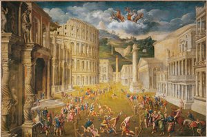 Combate de gladiadores (pintura sobre tela) de Paris Bordone