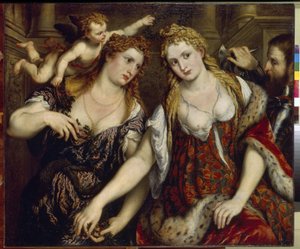 Flora, Vénus, Marte e Cupido. Pintura por Paris Bordone (1500-1571), óleo sobre tela, ca. 1550. Arte italiana (Veneza) de Paris Bordone