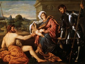 Madonna e Criança, São João Batista e São Jorge, início dos anos 1530 de Paris Bordone