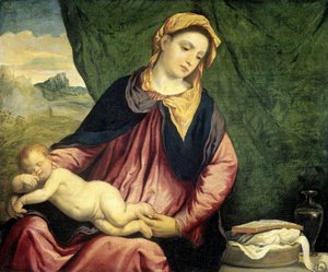 Madonna com Criança Adormecida de Paris Bordone