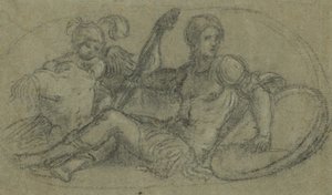 Figura masculina sentada com putto e armadura de Paris Bordone