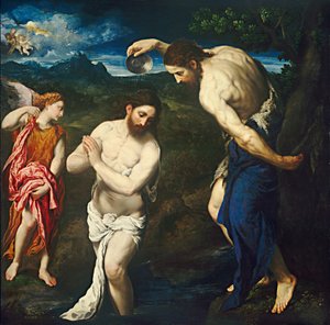 O Batismo de Cristo, c.1535-1540 (óleo sobre tela) de Paris Bordone