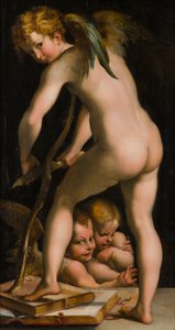 Cupido a raspar o seu arco, c.1523-40 (óleo sobre tela)
