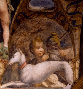 Cão e caçador, de Mito de Diana e Actaeon de Parmigianino