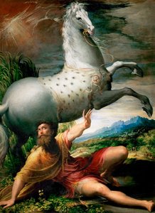 "A Conversão de São Paulo no Caminho de Damasco" Pintura de Girolamo Francesco Maria Mazzola ou Mazzuoli dit il Parmigianino apelidado O Parmesão (1503-1540) por volta de 1528 Museu de História da Arte, Viena de Parmigianino