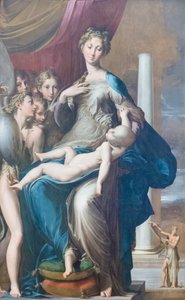 Madonna e Criança com anjos, conhecida como Madonna do pescoço comprido