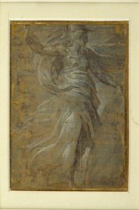 Minerva com um escudo na mão esquerda, uma lança na direita (ponta de metal em terra amarelada preparada) de Parmigianino