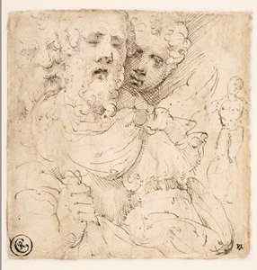 Estudo de rostos e uma figura em pé (verso) de Parmigianino