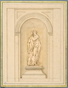 Duas figuras e um cupido rodeado por uma moldura arquitectónica posterior de Parmigianino