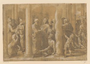 Santos Pedro e João curam um paralítico de Parmigianino (attributed to)
