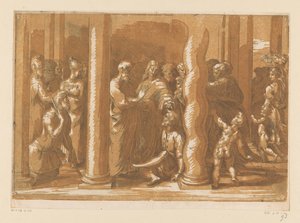 Santos Pedro e João curam um paralítico de Parmigianino (attributed to)
