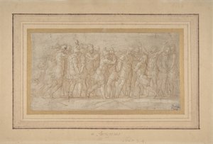 Guerreiros romanos ou gregos celebrando depois de uma vitória., 1503-40. de Parmigianino