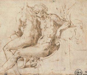 Dois amantes sentados em um sofá de Parmigianino
