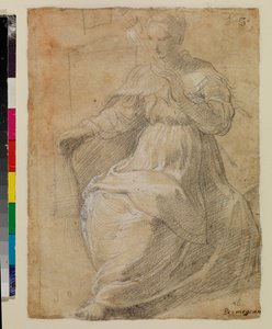 Mulher segurando uma roca de Parmigianino
