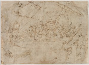 Dois Desenhos de Navios em relação à espaçonave verso, c. 1410.
