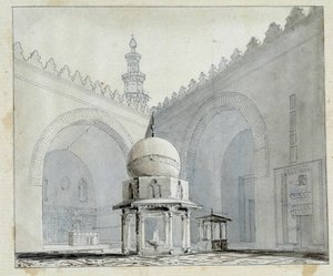 Tribunal da mesquita do Sultão Hassan, Cairo Egipto. Aguarela de Pascal Coste (1787-1879). Biblioteca Municipal de Marselha