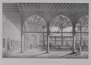 Vista do interior do Convento Dervixe, no Cairo, de &39;Monumentos e edifícios do Cairo&39;, gravado por Emile Edmond Ollivier (1800-64) publicado por Letronne, Paris, 1829