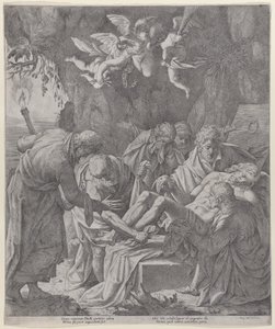 Cristo sendo colocado no sepulcro enquanto a Virgem está chorando atrás, 1600-30., 1600-30. de Pasquale Ottino