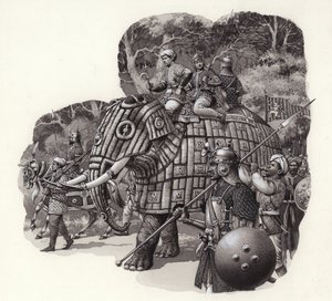 Elefante blindado do exército chinês (guache sobre papel)