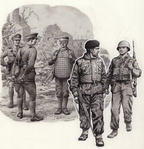 Fatos de combate da 2ª Guerra Mundial até aos nossos dias (guache sobre papel) de Pat (1907-95) Nicolle