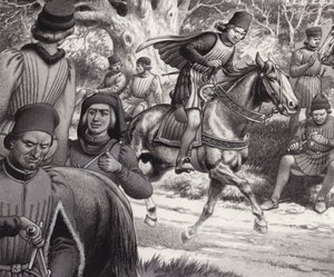 Os conspiradores observam a passagem de Lorenzo de Medici (guache sobre papel)