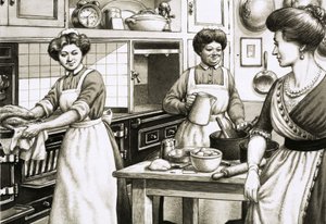 Nos tempos eduardianos, a cozinha era feita em fogões a carvão