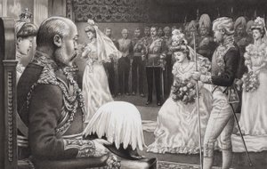 Debutantes a serem apresentadas a Eduardo VII (1844-1925) e à Rainha Alexandra (1841-1910) (guache sobre papel)