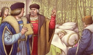 O príncipe Artur morre pouco depois do seu casamento com Catarina de Aragão (guache sobre papel)