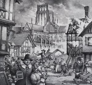 O Grande Incêndio de Londres (guache sobre papel)