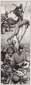 Antigos bretões a avistar as forças invasoras de Júlio César em 55 a.C. (guache sobre papel)
